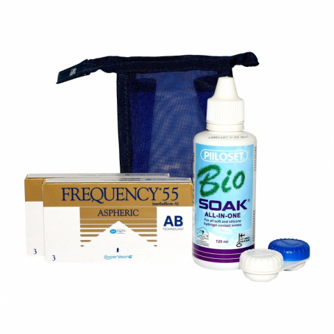 Zestaw podróżny 2x Frequency 55 Aspheric + BioSoak + saszetka i pojemnik gratis Zestaw podróżny 2x Frequency 55 Aspheric + BioSoak + saszetka i pojemnik gratis